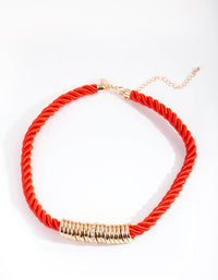 Gold Red Twist Rope Diamante Ring Necklace - link has visual effect only