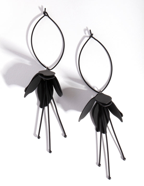 Black Coated Metal Flower Drop Earrings