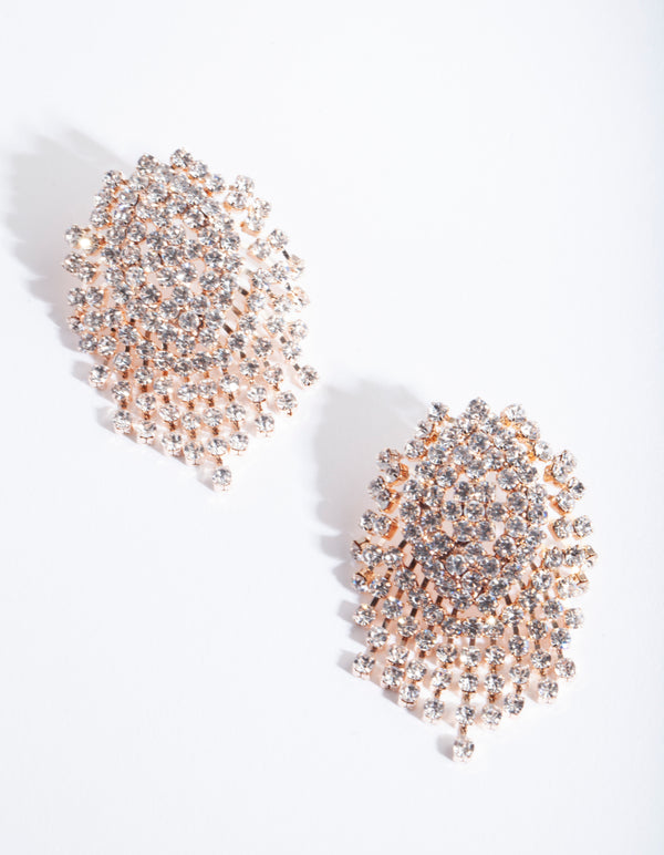 Rose Gold Statement Diamante Chain Earrings