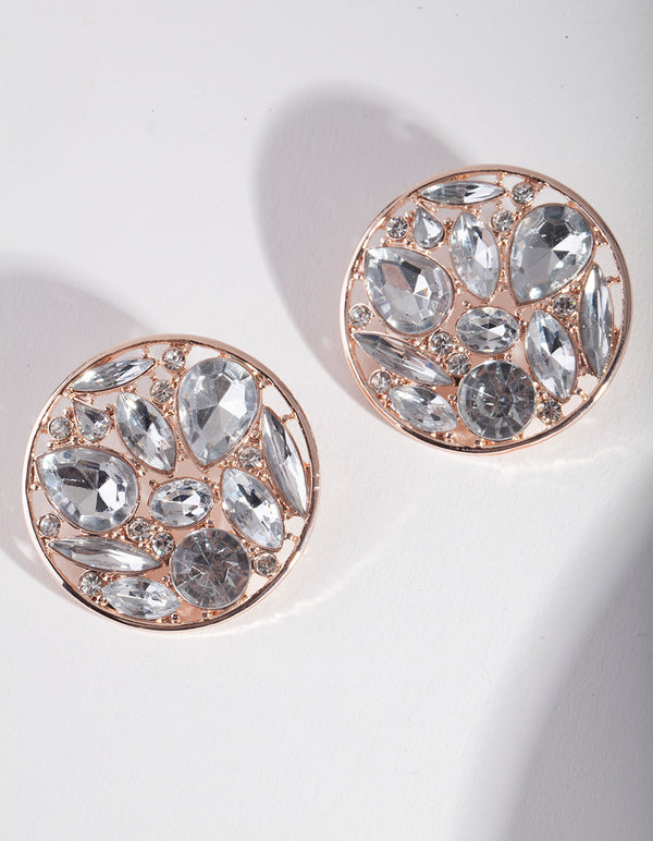 Rose Gold Diamante Circle Earrings