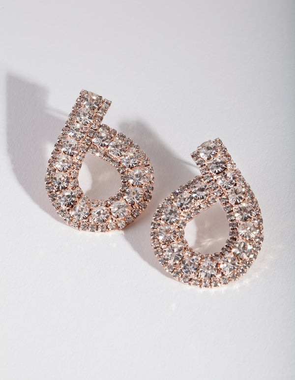 Rose Gold Diamante '6' Stud Earrings