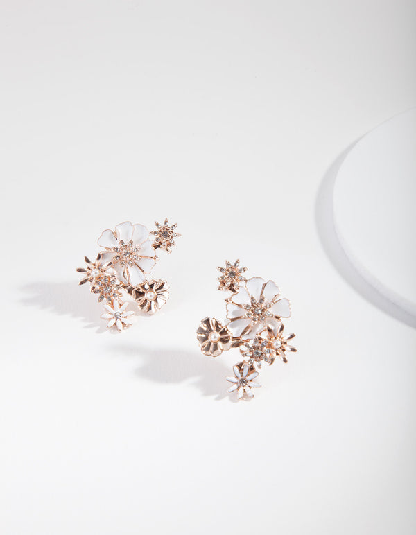 Rose Gold Flower Cluster Stud Earrings