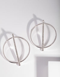 Silver Diamante Stick Circle Stud Earrings - link has visual effect only