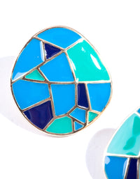 Shiny Gold Geo Pattern Round Stud Earrings - link has visual effect only