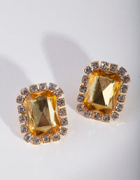 Shiny Gold Diamante Border Stone Earrings - link has visual effect only