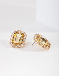 Shiny Gold Diamante Border Stone Earrings - link has visual effect only