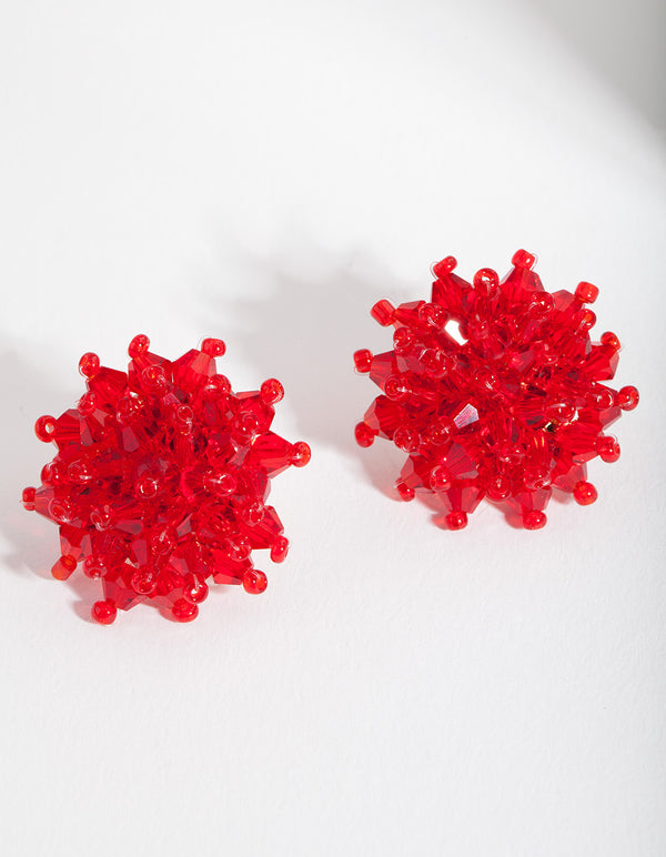 Red Faceted Flower Stud Earrings