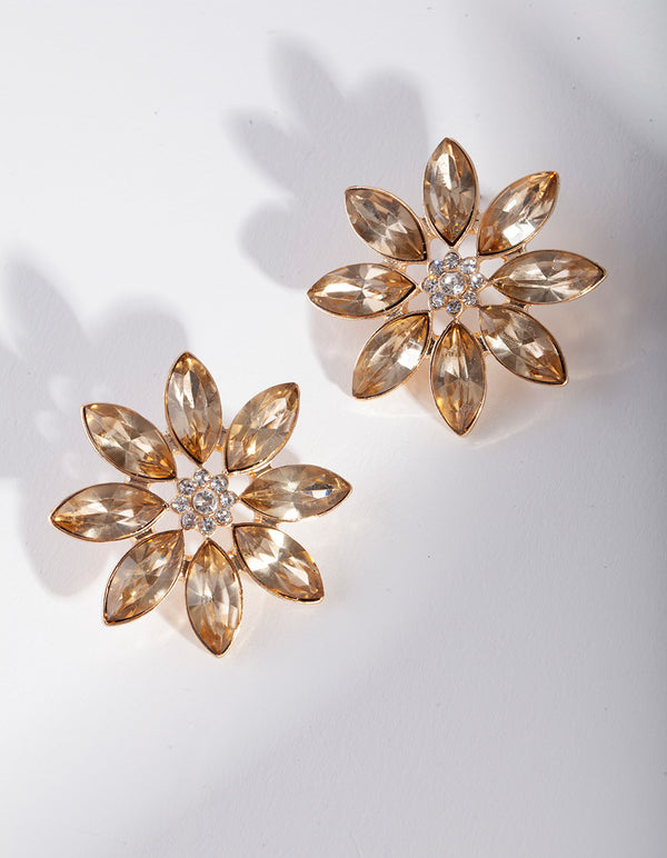 Shiny Gold Marquise Flower Earrings