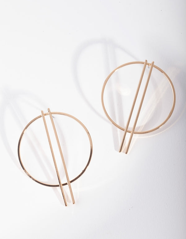 Gold Circle 2 Stick Stud Earrings