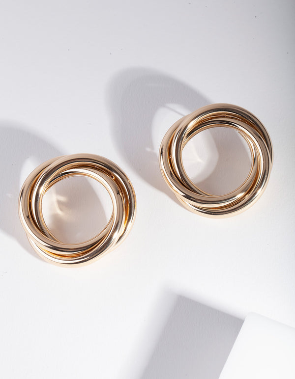 Gold 3 Circle Stud Earrings