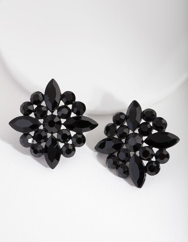 Black Gem Cluster Stud Earrings