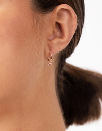 Rose Gold Plated Sterling Silver Cubic Zirconia Dangle Hoop Earrings - link has visual effect only