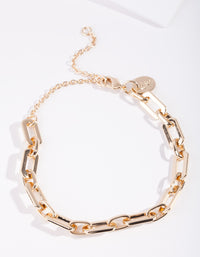 Gold Rectangle Chain Bracelet - link has visual effect only