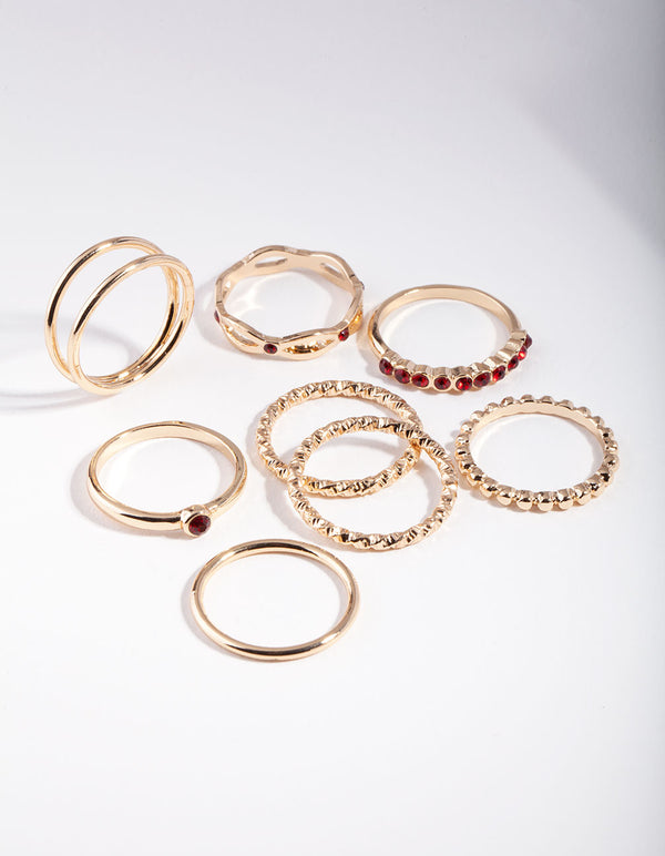 Gold Red Textured Finish Ring 8-Pack