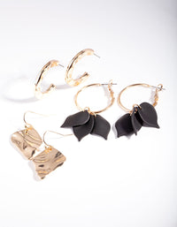 Gold Black Molten Flower Earring Pack - link has visual effect only