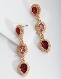 Gold Red Triple Stone Earrings - link has visual effect only