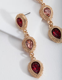 Gold Red Triple Stone Earrings - link has visual effect only