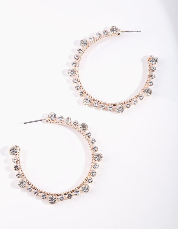 Rose Gold Diamante Hoop Earrings