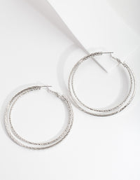 Silver Double Texture Hoop Earrings - link has visual effect only