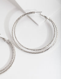 Silver Double Texture Hoop Earrings - link has visual effect only