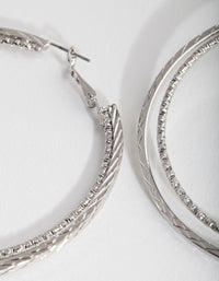 Silver Double Texture Hoop Earrings - link has visual effect only