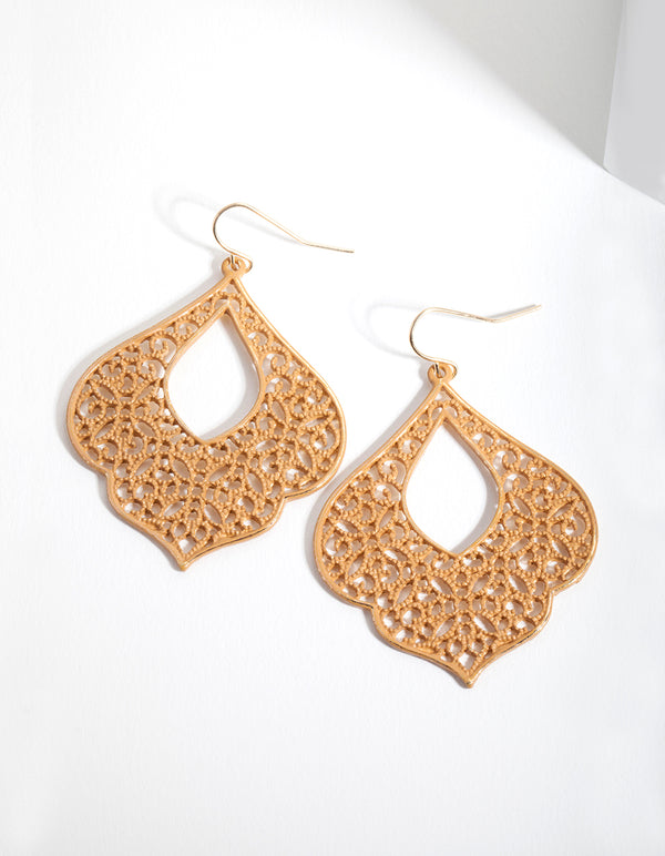 Gold Large Leaf Boho Earrings