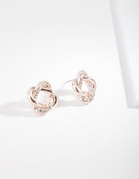 Rose Gold Diamond Oval Link Stud Earrings - link has visual effect only