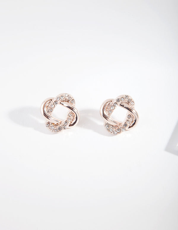 Rose Gold Diamond Oval Link Stud Earrings