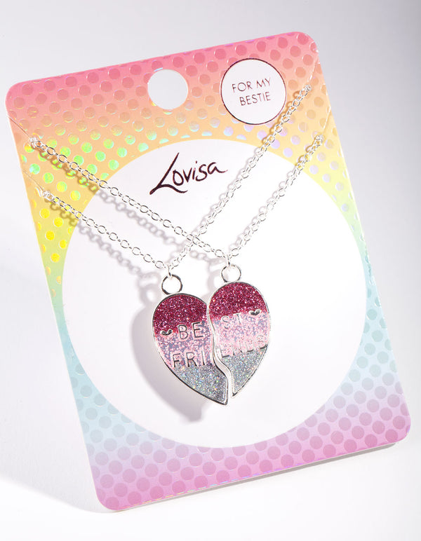 Kids Silver Rainbow BFF Heart Necklace Pack