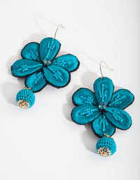 Blue Floral Beaded Earrings - link has visual effect only