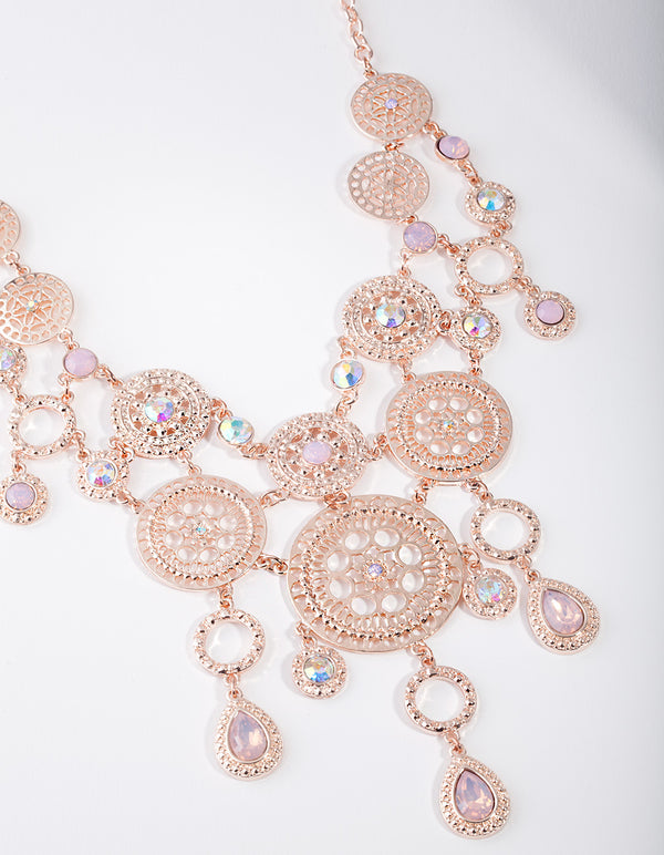 Rose Gold Filigree Disc Necklace