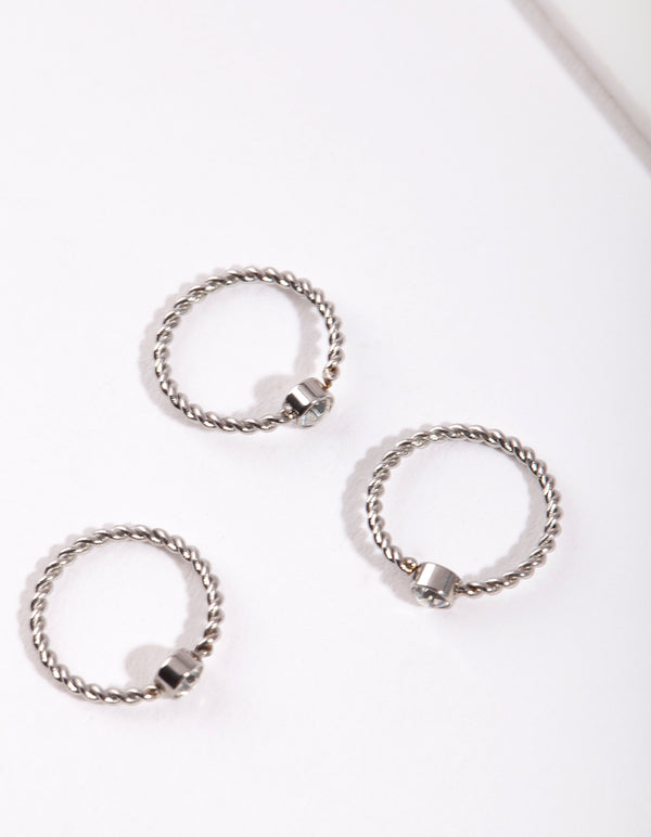 Rhodium Diamante Twist Nose Ring Pack