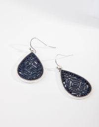 Gunmetal Blue Pattern Teardrop Earrings - link has visual effect only