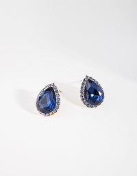 Gunmetal Blue Teardrop Halo Stud Earrings - link has visual effect only