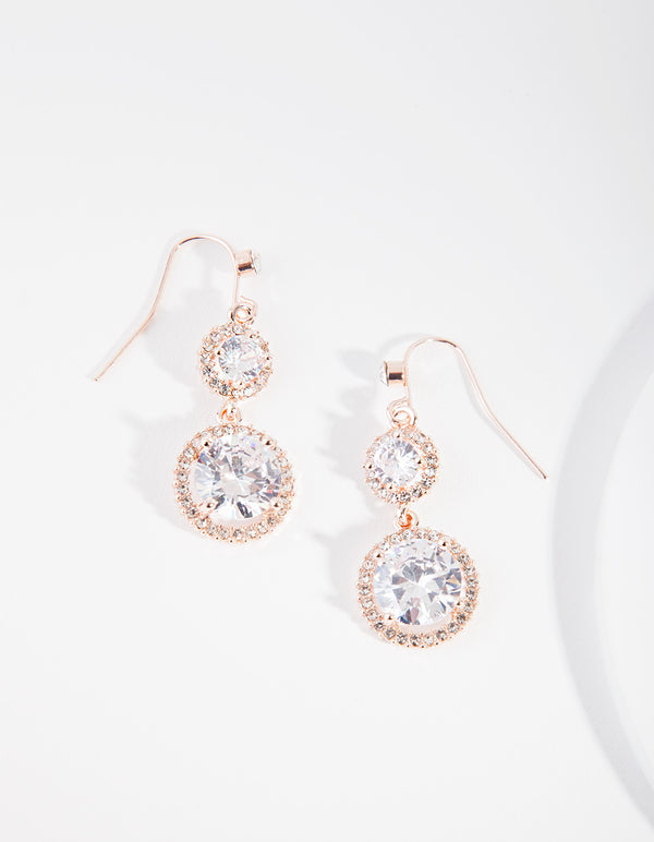 Rose Gold Cubic Zirconia Circle Drop Earrings