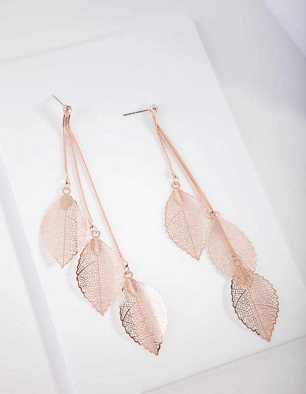 Rose Gold Waterfall Leaf Drop Earrings