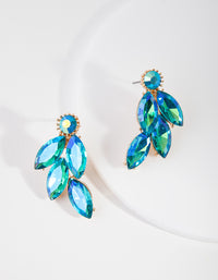 Gunmetal Blue Diamante Leaf Stud Earrings - link has visual effect only