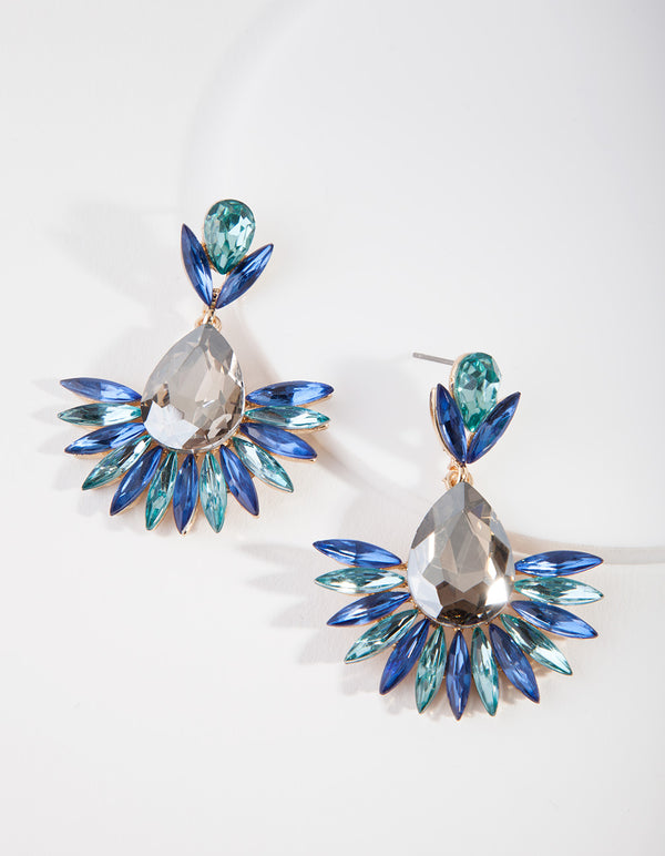 Gunmetal Blue Spike Diamante Drop Earrings