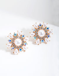 Gold Pearl Diamante Flower Stud Earrings - link has visual effect only