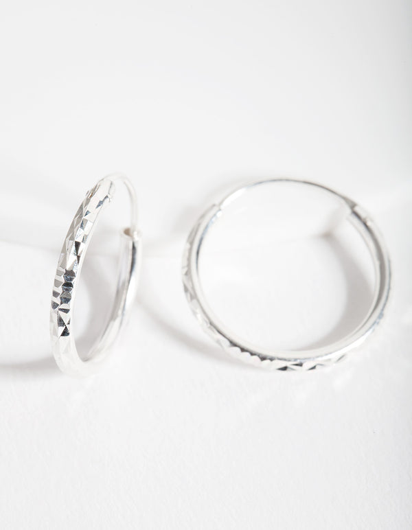 Sterling Silver Facet Hoop Earrings