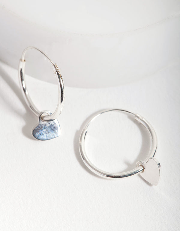 Sterling Silver Heart Charm Hoop Earrings