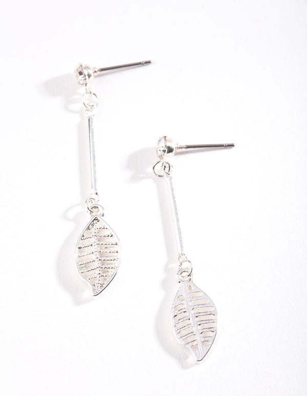 Diamante Stick Leaf Drop Earrings