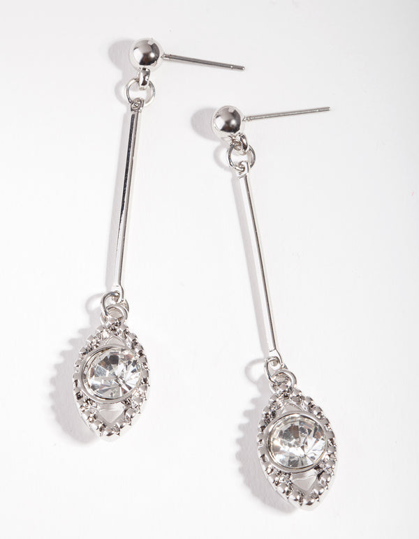 Rhodium Marquise Stick Earrings