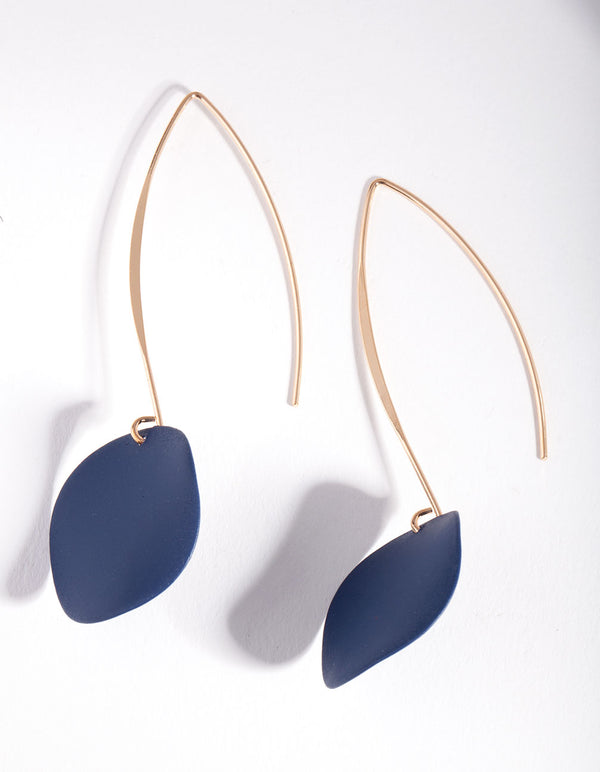 Navy Gold Matte Hook Earrings