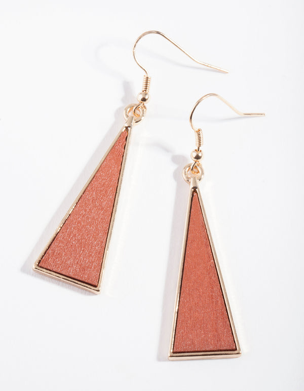 Brown Red Triangle Drop Earrings