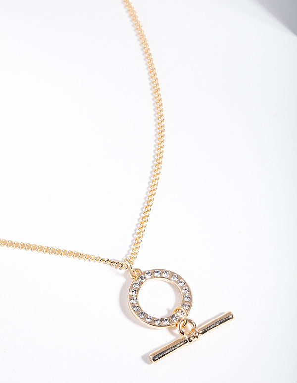 Gold Open Circle Bar Necklace