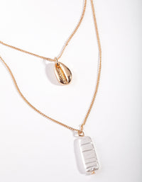 Gold Pearl Shell Layered Necklace - link has visual effect only