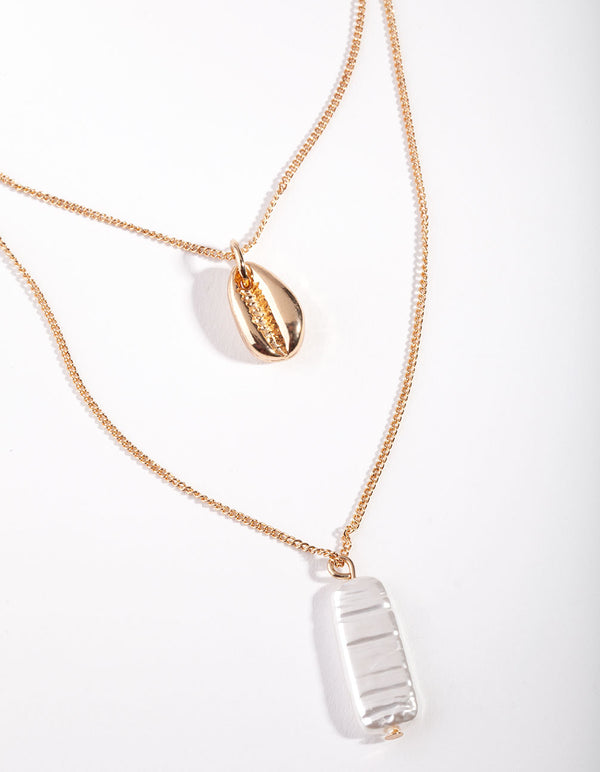 Gold Pearl Shell Layered Necklace