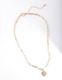 Antique Gold Oval Link Coin Necklace - link has visual effect only