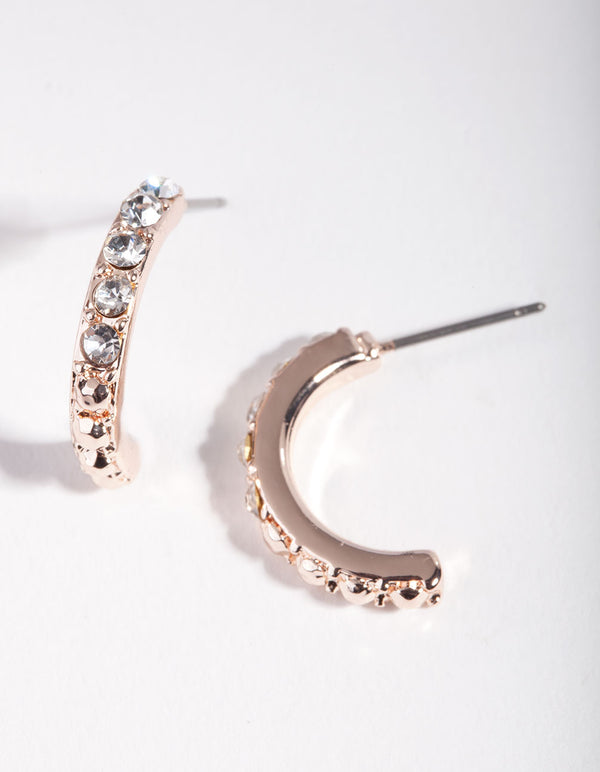 Rose Gold Diamante Half Hoop Earrings